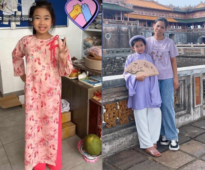 Trước đây, bảo mẫu của Lavie từng tiết lộ cô bé mặc áo dài có kích cỡ gần bằng mình.