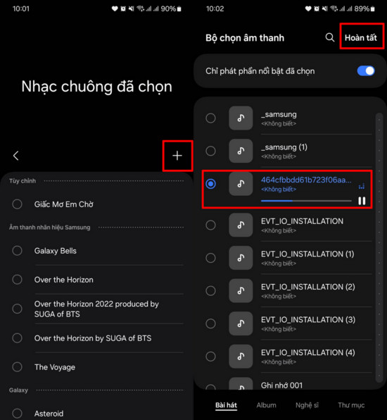 Xác nhận hoàn thành việc đổi nhạc chuông báo thức