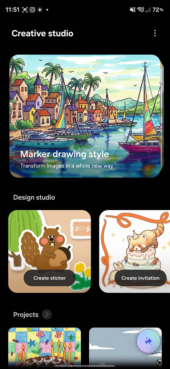 Giao diện tính năng Creative Studio trên Galaxy S26