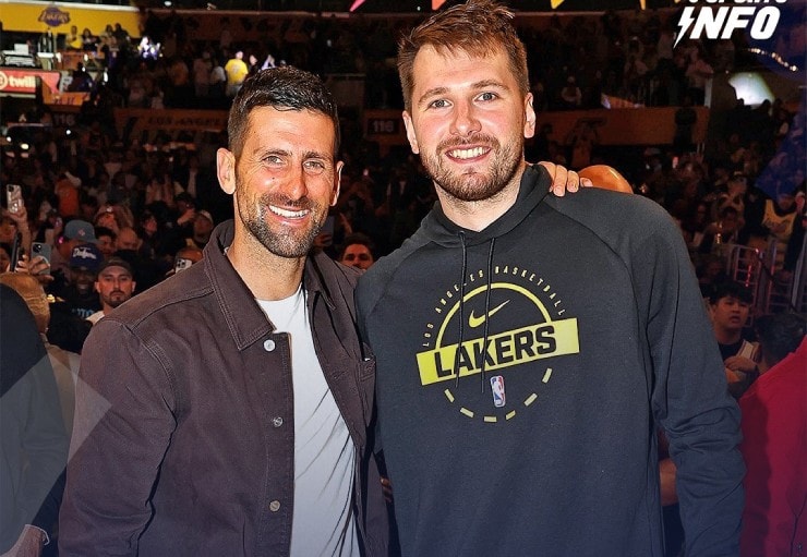 Novak Djokovic và Luka Doncic trò chuyện tại giải đấu bóng rổ nhà nghề Mỹ NBA