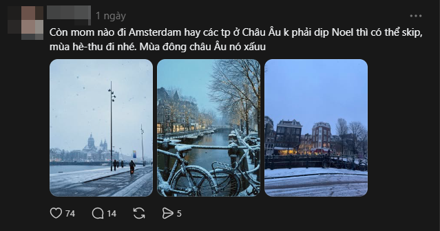 Một người khuyên nên đi du lịch Amsterdam vào mùa hè hoặc thu.