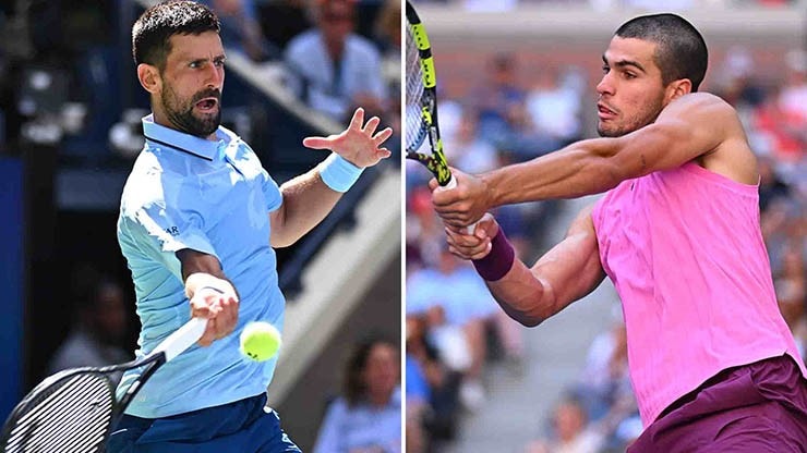 Alcaraz (bên phải) thừa nhận choáng ngợp trước kỷ lục của Djokovic