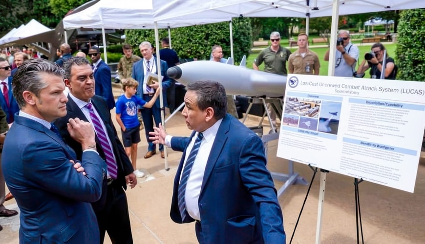 Bộ trưởng Chiến tranh Mỹ Pete Hegseth nghe giới thiệu về UAV LUCAS