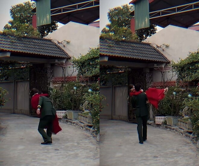 Khoảnh khắc Hòa Minzy được chồng sắp cưới bế bổng bằng 1 tay gây ngưỡng mộ.