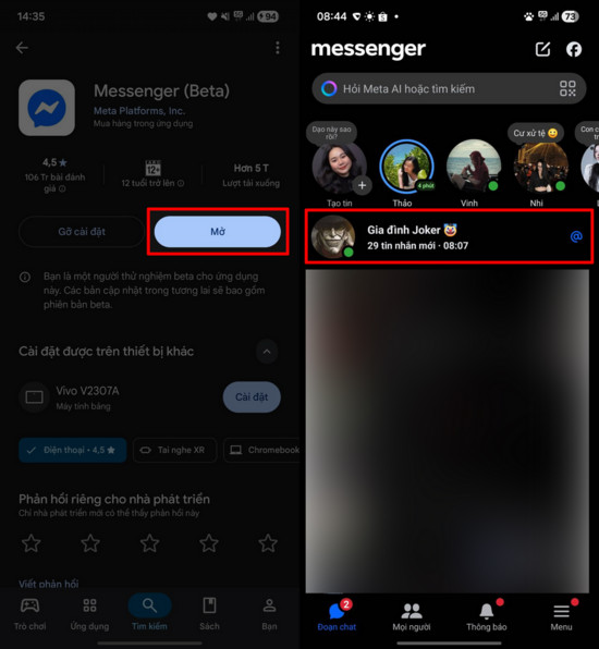 Chọn cuộc trò chuyện cần tóm tắt trên Messenger