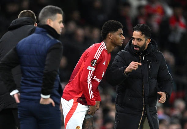 HLV Ruben Amorim và Marcus Rashford tại Manchester United