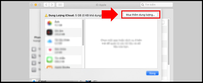 Nút mua thêm dung lượng trên Mac