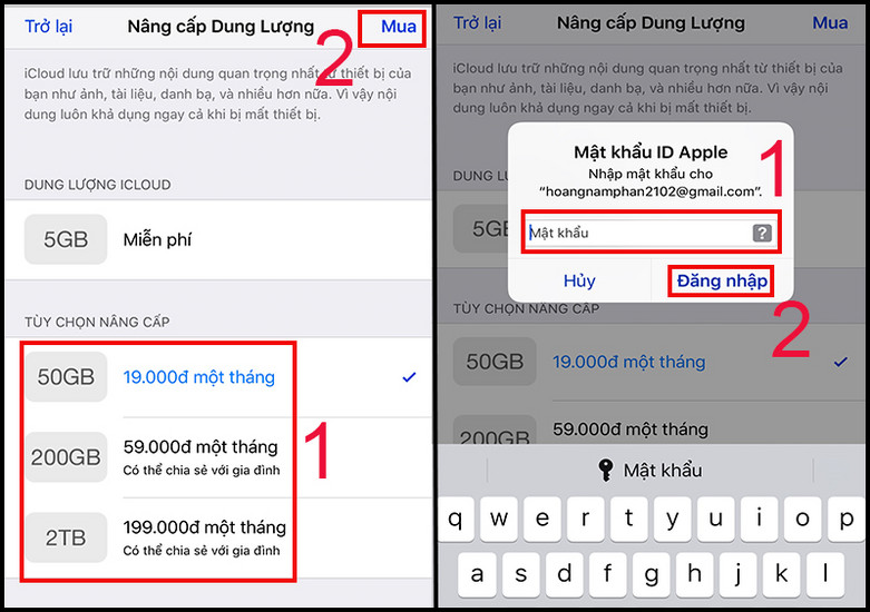 Xác nhận mua gói iCloud