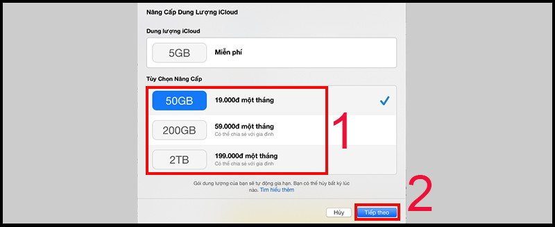 Hoàn tất mua iCloud trên Mac