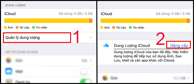 Chọn mục nâng cấp dung lượng