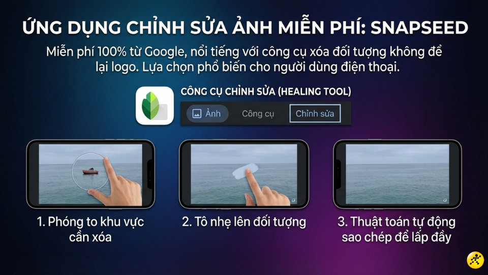 Giao diện xóa vật thể trên ứng dụng Snapseed