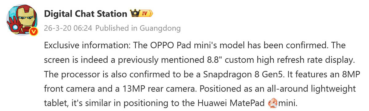 OPPO Pad Mini lộ cấu hình chi tiết