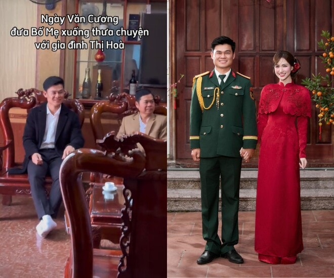 Hòa Minzy hé lộ cảnh Đại úy Thăng Văn Cương và gia đình sang nhà thưa chuyện.