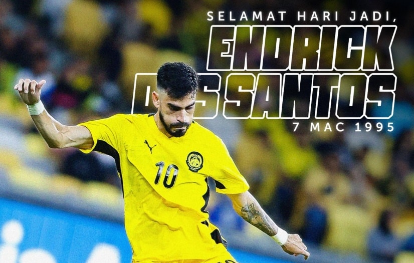 Tiền vệ Endrick Dos Santos trong màu áo đội tuyển quốc gia Malaysia chuẩn bị cho vòng loại Asian Cup 2027.