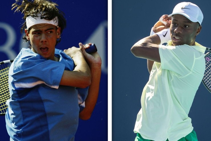 Moise Kouame (phải) sánh ngang với Rafael Nadal (trái)
