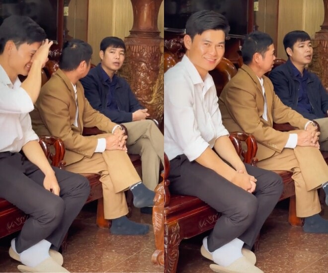 Đại úy Thăng Văn Cương hồi hộp khi nói chuyện với gia đình Hòa Minzy.