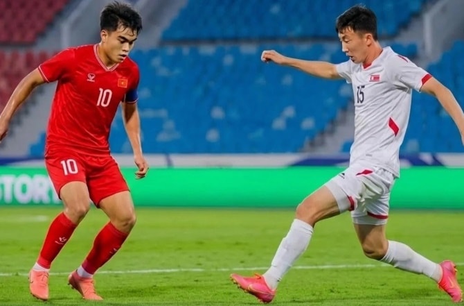 Cầu thủ U23 Việt Nam ăn mừng bàn thắng mở tỷ số trong trận gặp U23 Triều Tiên
