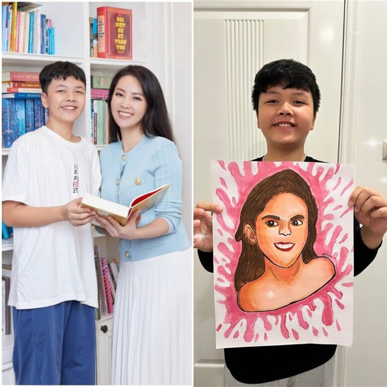 Con trai cả của Á hậu Thụy Vân có tài hội họa