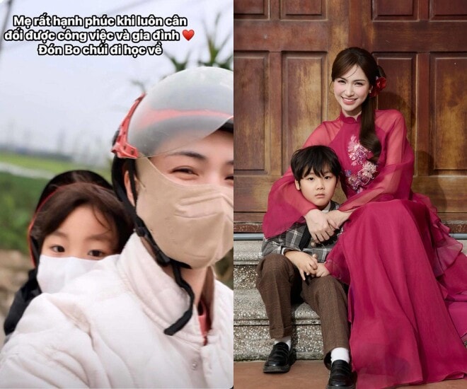 Hòa Minzy tự chạy xe máy đưa đón con trai đi học trường làng.