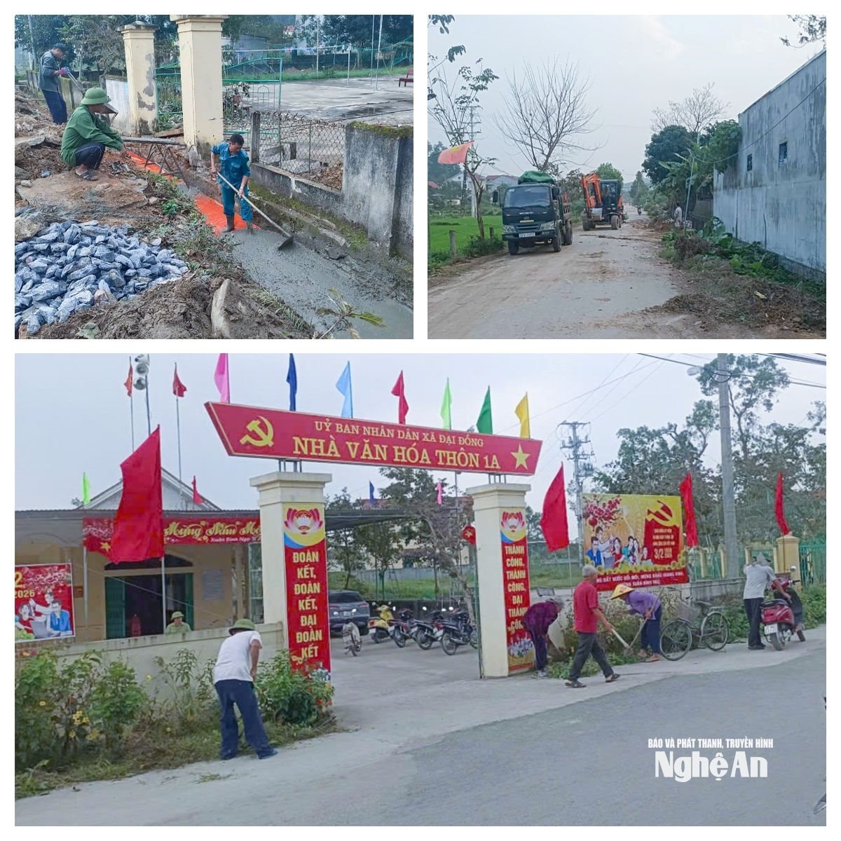 Cán bộ, nhân dân Khối 1A triển khai thực hiện Nghị quyết của chi bộ về nâng cấp đường giao thông, hệ thống thoát nước và giữ gìn vệ sinh môi trường. Ảnhh: Maii M