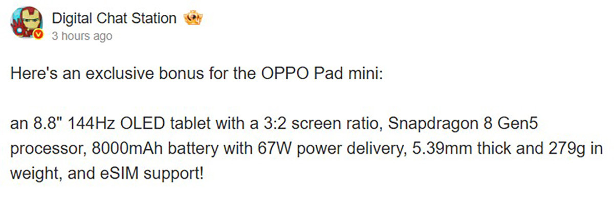 Cấu hình OPPO Pad Mini được tiết lộ