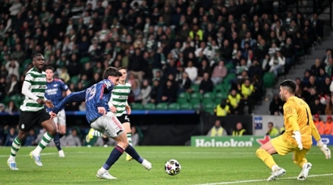 Kai Havertz ăn mừng bàn thắng duy nhất giúp Arsenal đánh bại Sporting CP.
