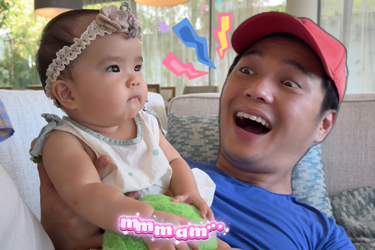 Huy Trần bất ngờ và hạnh phúc khi bé Gạo bắt chước nói mama thành công.