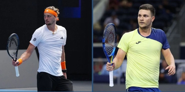 Zverev (bên trái) có kết quả đối đầu ngang bằng so với tay vợt Serbia, Kecmanovic (bên phải)