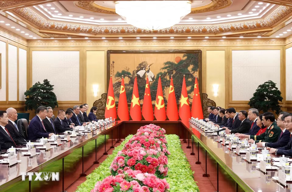Tổng Bí thư, Chủ tịch nước Tô Lâm hội đàm với Tổng Bí thư, Chủ tịch nước Trung Quốc Tập Cận Bình. (Ảnh: Thống Nhất/TTXVN)