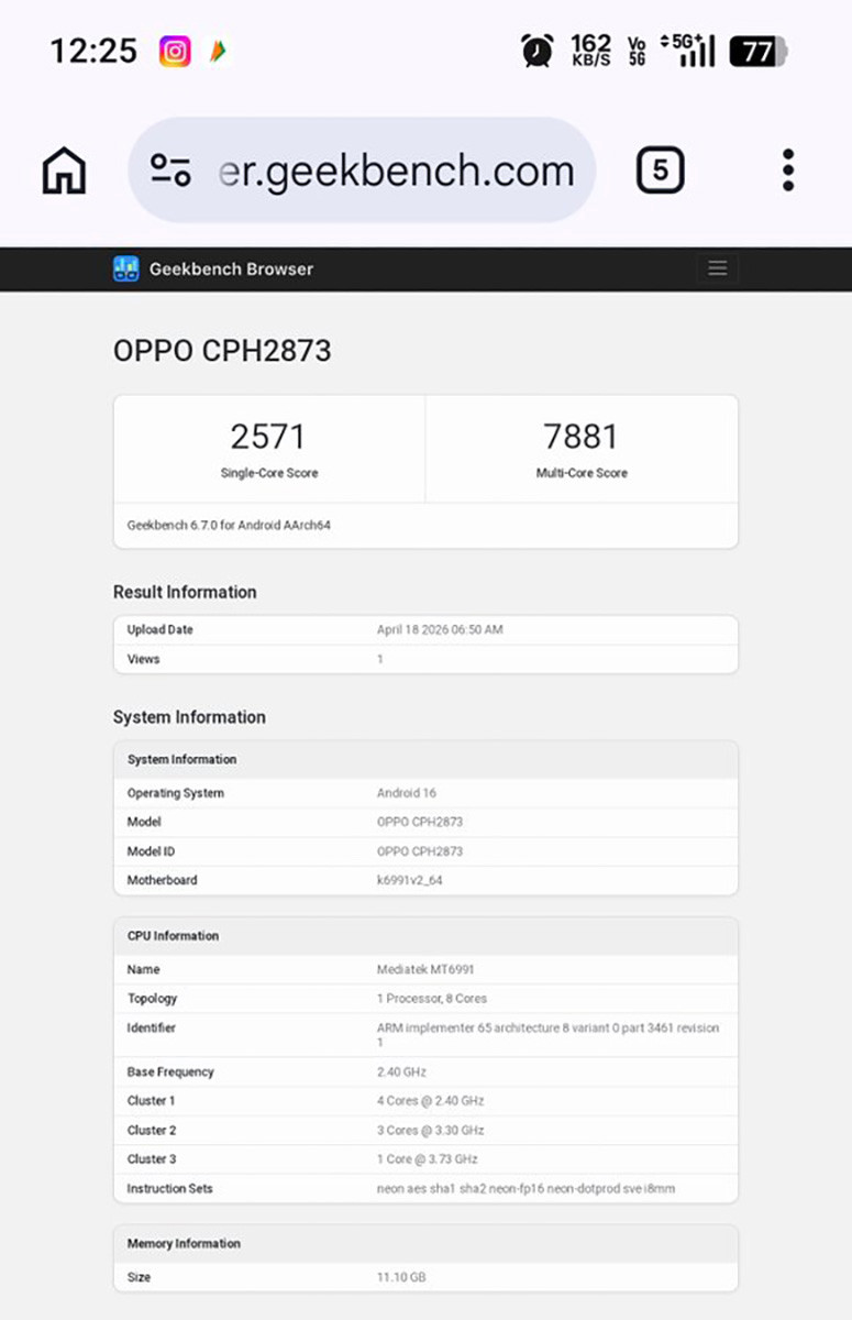 Điểm hiệu năng Geekbench của OPPO Find X9s