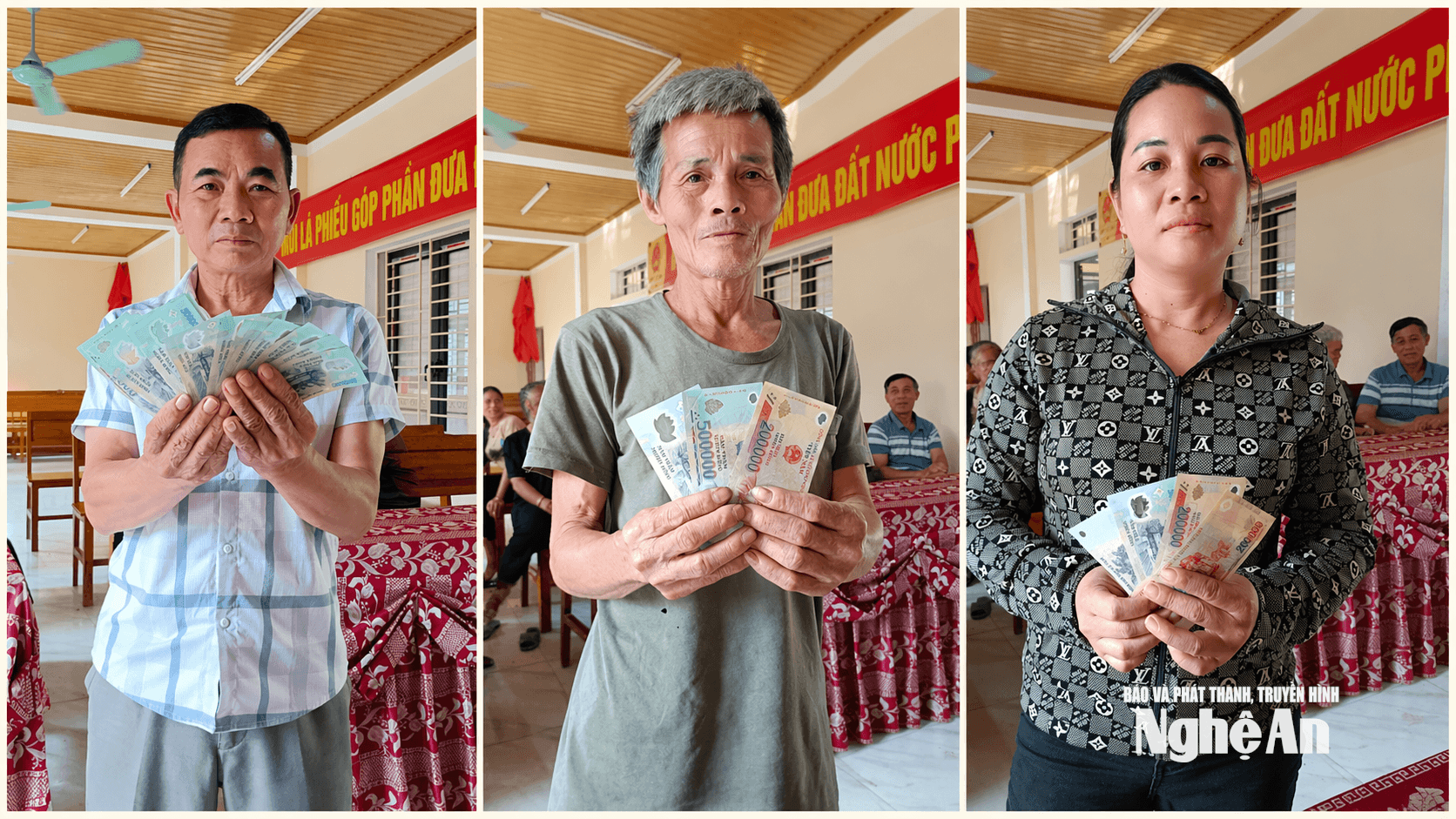 Người dân xã Hùng Chân tỉnh Nghệ An được nhận tiền hỗ trợ khắc phục sau thiên tai ảnh QA