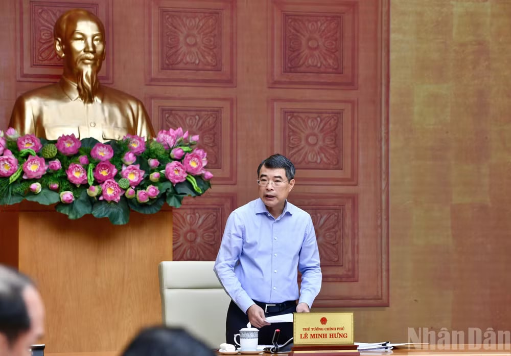Thủ tướng Chính phủ Lê Minh Hưng phát biểu ý kiến chỉ đạo tại cuộc làm việc. (Ảnh: Thanh Giang) a4.jpg