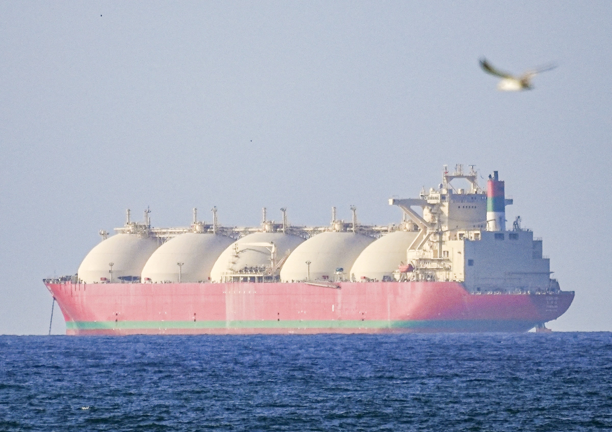 Một tàu di chuyển qua eo biển Hormuz nhìn từ phía Oman ngày 8-4. Ảnh AFP