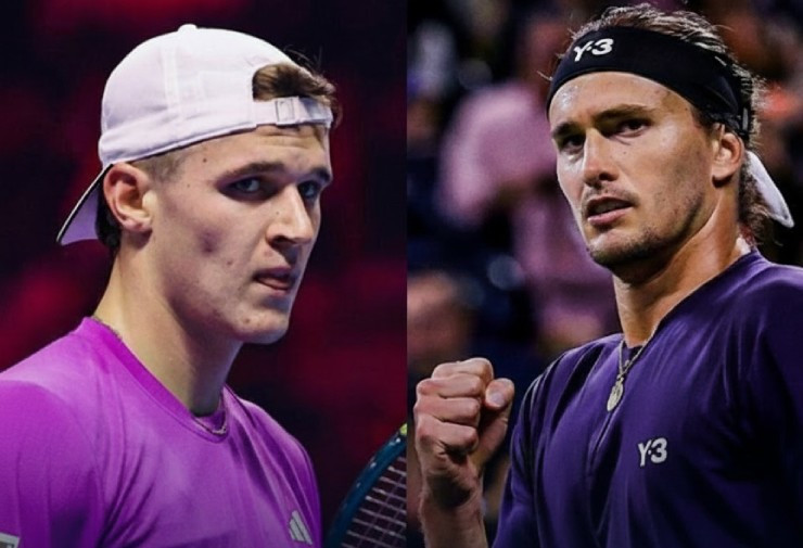 Zverev (bên phải) đối đầu tay vợt tài năng người CH Séc