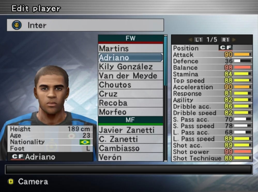 Adriano trong game Pro Evolution Soccer.