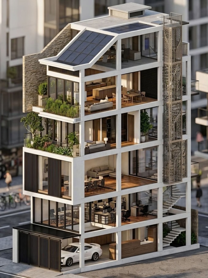 Mô phỏng 3D ý tưởng thiết kế căn nhà phố của Hoa hậu H'Hen Niê bằng công nghệ AI.