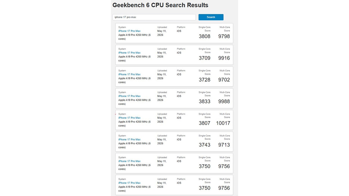Chi tiết thông số kỹ thuật trên Geekbench