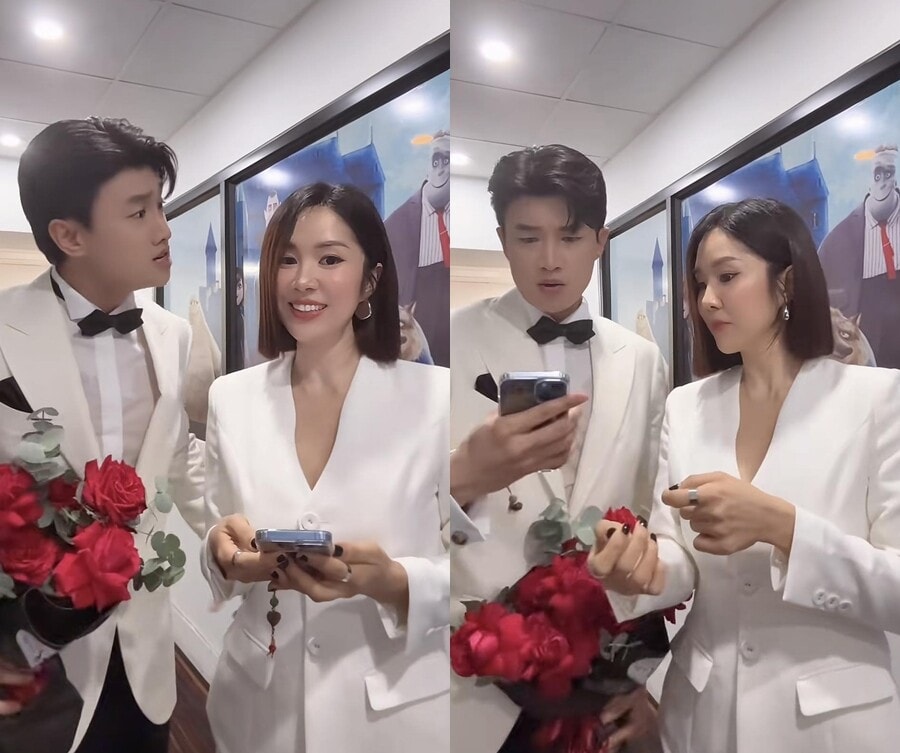 Lê Phương và Quốc Trường trò chuyện thân mật.