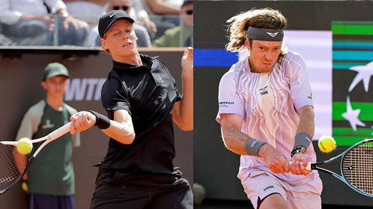 Jannik Sinner thể hiện phong độ ấn tượng trong trận đấu với Andrey Rublev tại Rome Masters