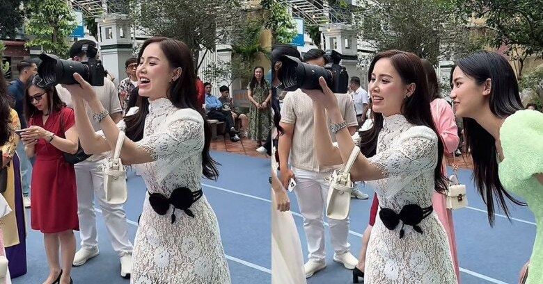 Diễn viên Minh Thu hỗ trợ chụp ảnh tại đám cưới Việt Hoa