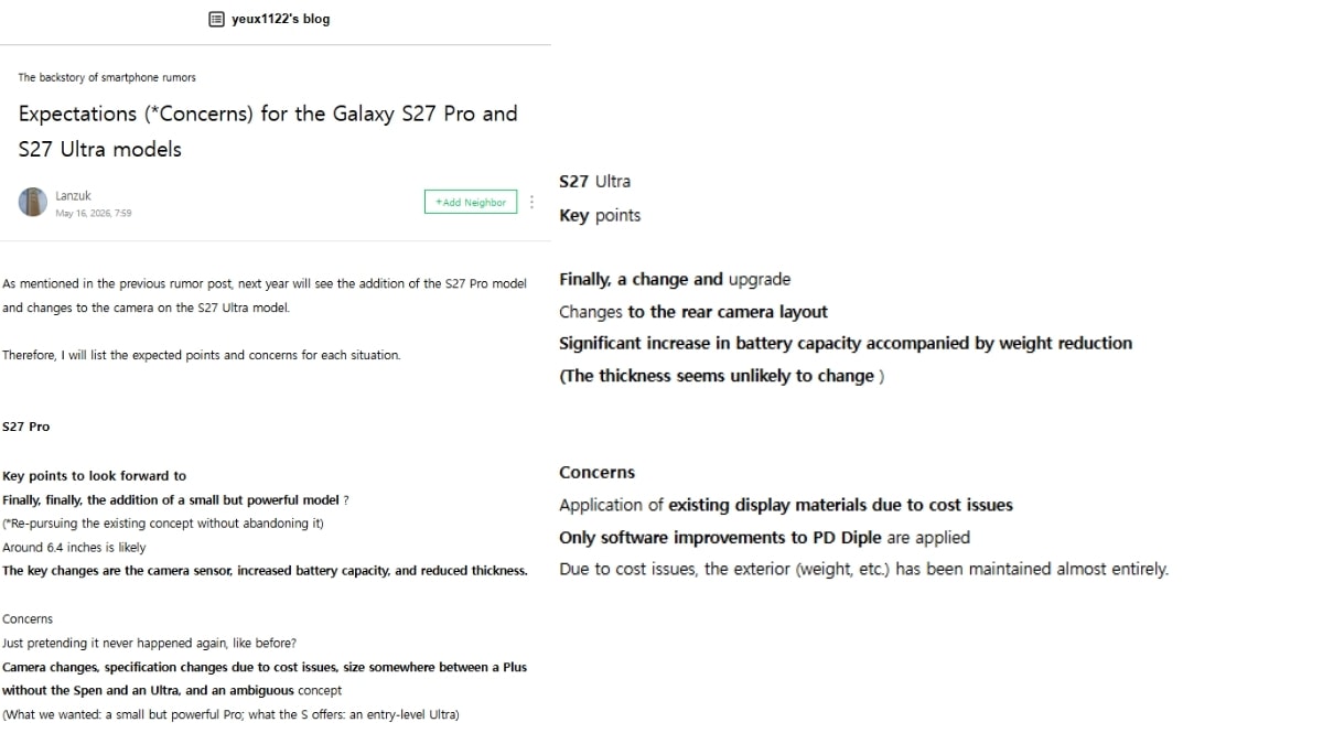 Tin rò rỉ về Galaxy S27 Ultra cùng Galaxy S27 Pro thu hút sự chú ý của người dùng