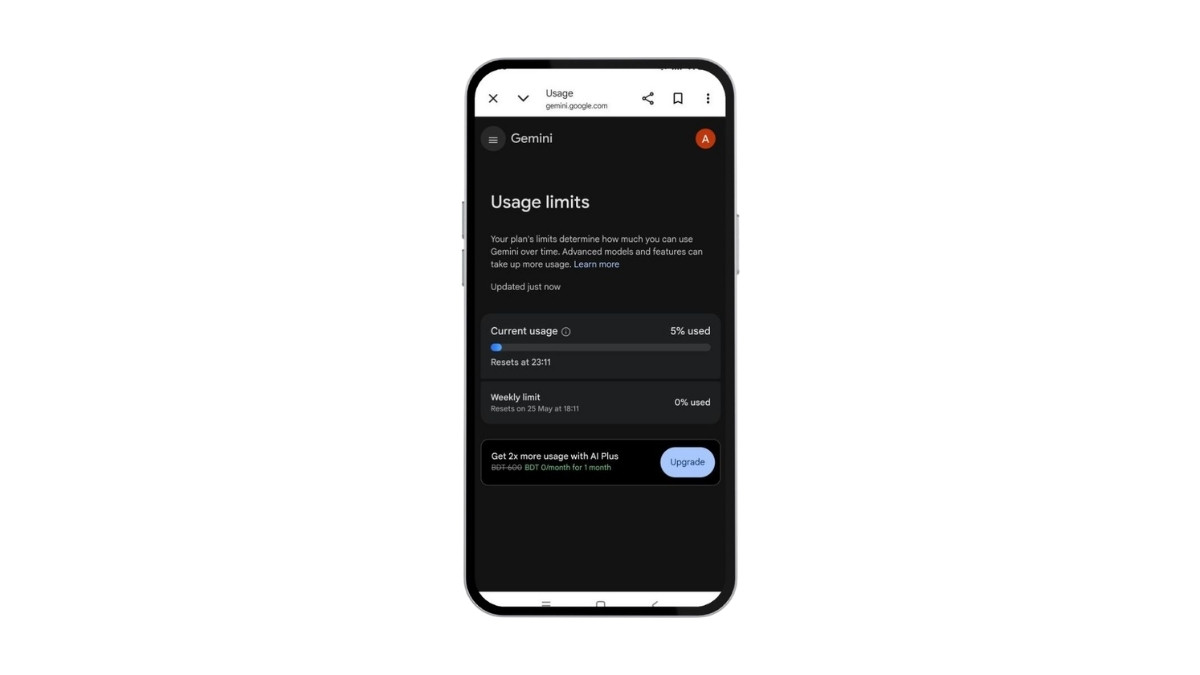 Hình ảnh rò rỉ cho thấy giao diện giới hạn hàng tuần của Google Gemini
