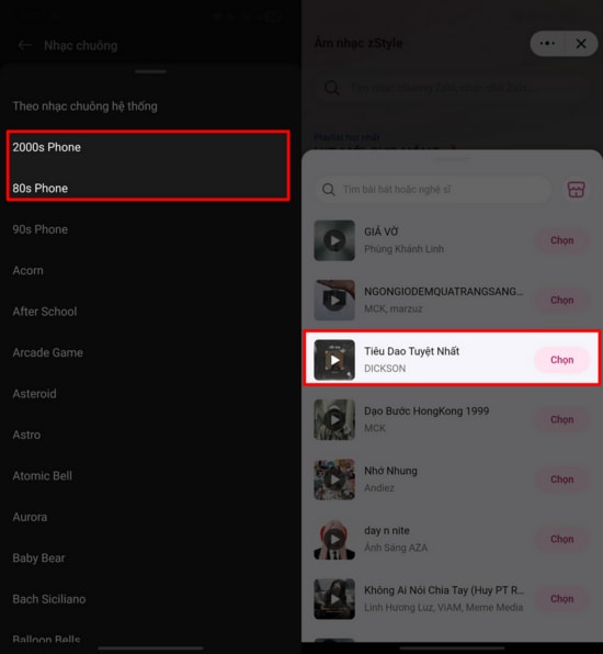 Sử dụng nhạc từ Zing MP3 làm nhạc chuông Zalo