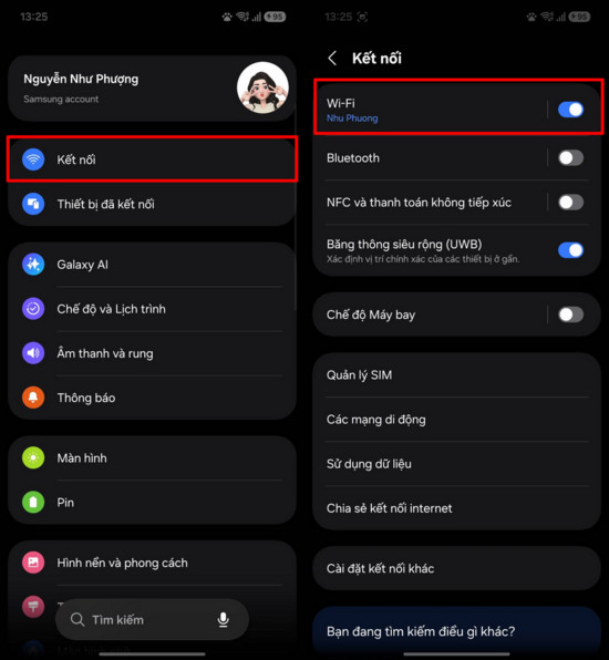 Vào phần Kết nối trong Cài đặt Android