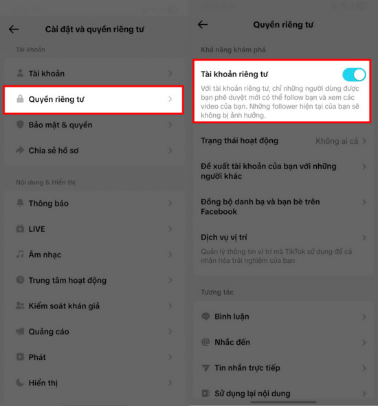 Bật chế độ tài khoản riêng tư trên TikTok