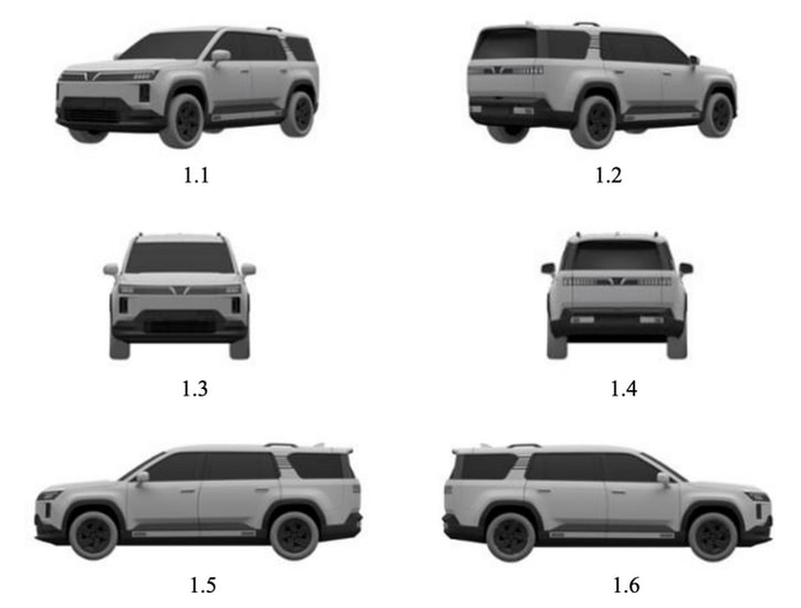 Bản vẽ đăng ký kiểu dáng công nghiệp của hai mẫu SUV điện VinFast mới