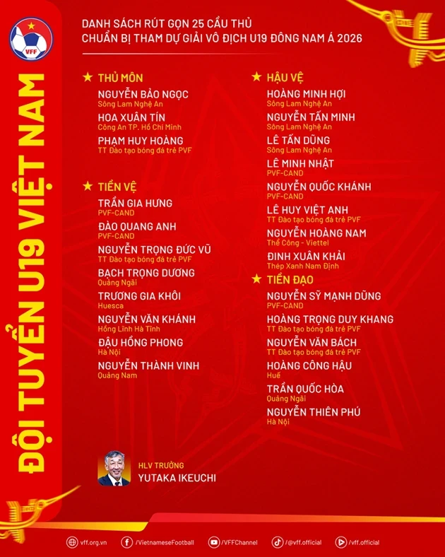 Các cầu thủ U19 Việt Nam tập trung chuẩn bị cho giải vô địch U19 Đông Nam Á 2026 tại Indonesia.
