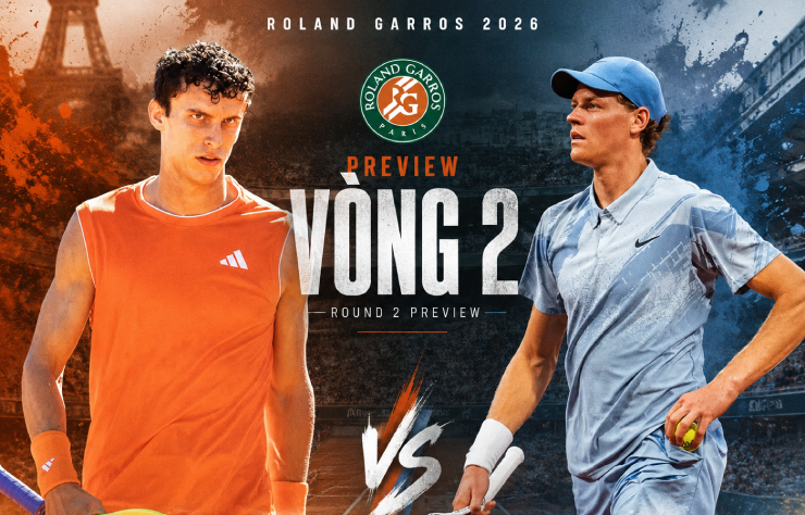 Jannik Sinner và Juan Manuel Cerundolo chuẩn bị cho màn so tài tại vòng 2 Roland Garros 2026.
