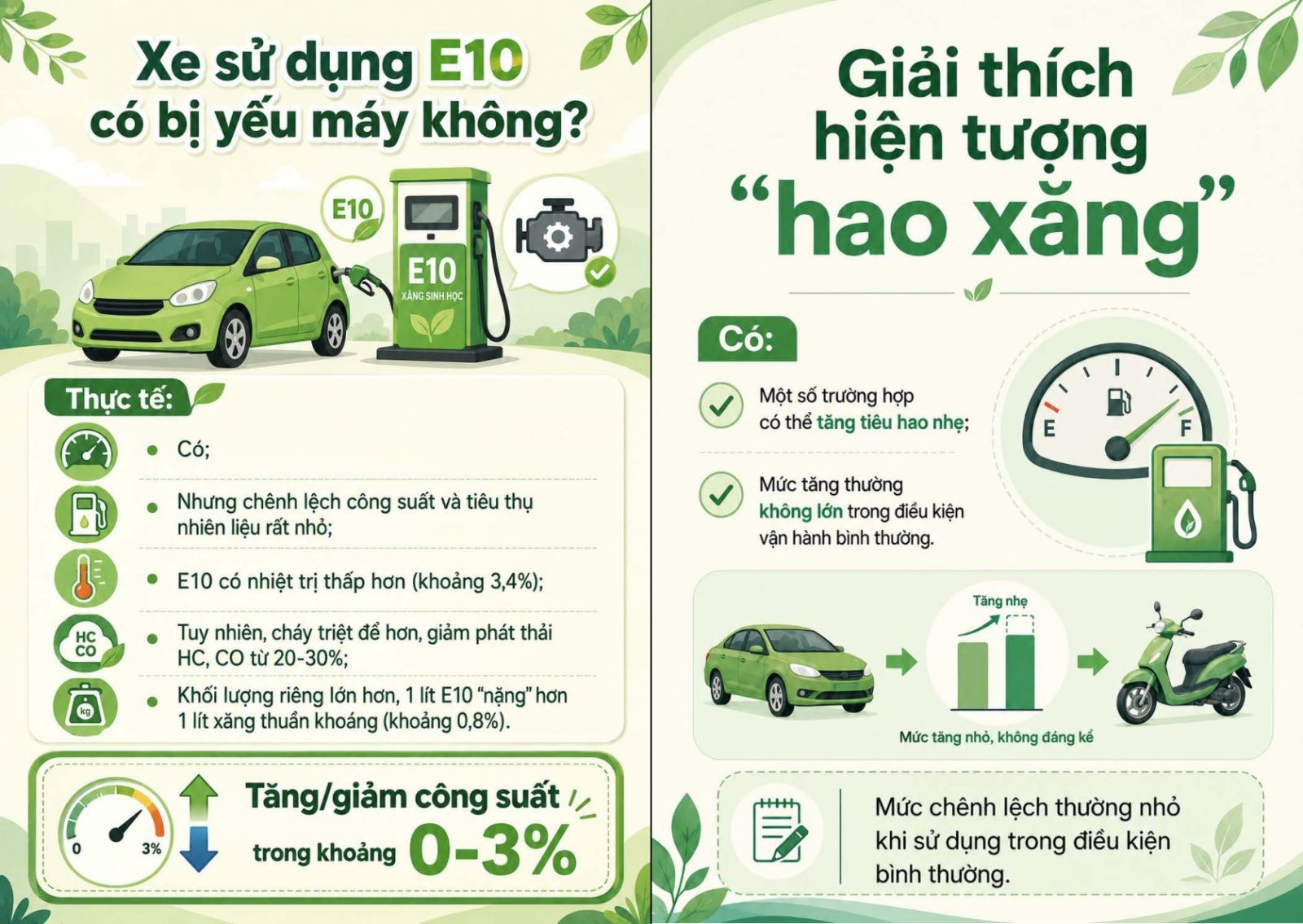 So sánh hiệu suất giữa xăng E10 và xăng khoáng truyền thống
