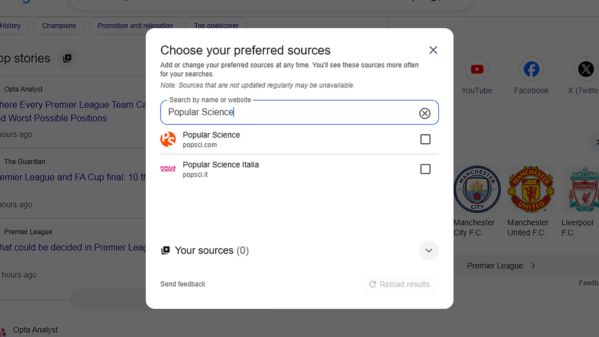 Giao diện tùy chỉnh nguồn tin ưu tiên trên công cụ tìm kiếm Google